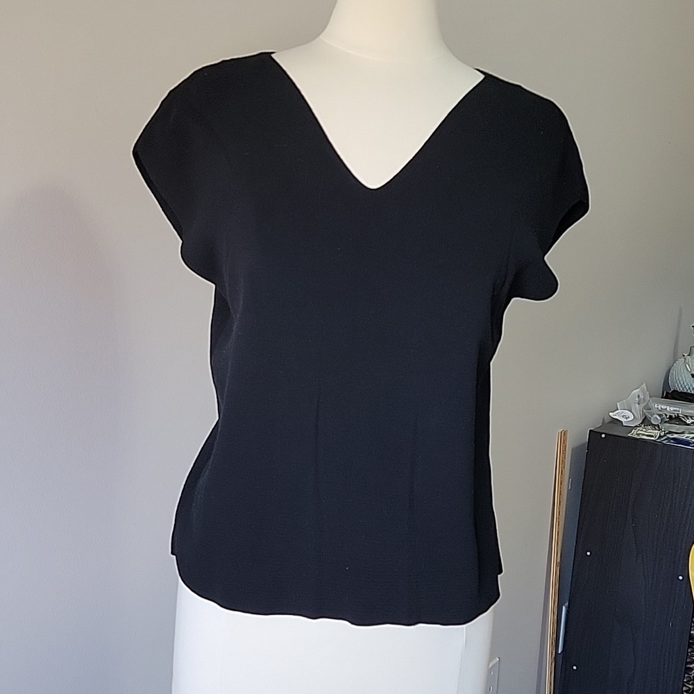 Talbots black V-neck short sleeve knit top Size XL